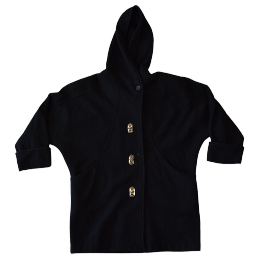 Vintage Black Wool Blend Hooded Turnlock Jacket - Size Medium